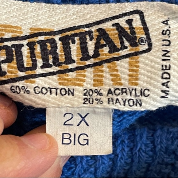 Vintage 90s Puritan Blue Thick Knit Grunge/Academia Crew Neck Sweater 2XL - Picture 8 of 9